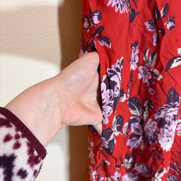 Anthropologie Maeve Red Floral Puff Sleeve Midi Dress - Picture 9 of 16